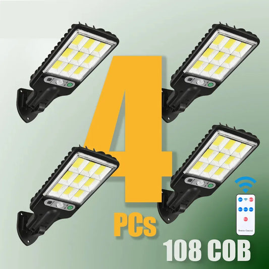 1~4pcs Solar Lights Outdoor: 3 Mode Waterproof Motion Sensor Security Lighting LED Wall Street Lamp for Garden - 108/117COB