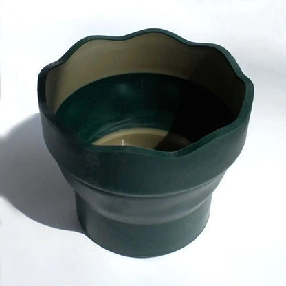 Faber-Castell Clic & Go Artist Water Cup: Dark Green Paint Brush Washer with Folding Retractable Design