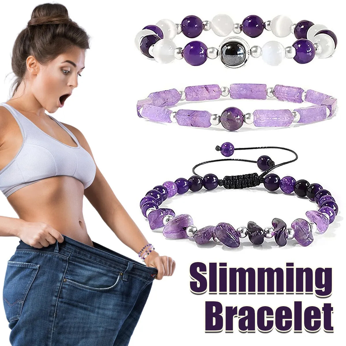 3pcs/Set Body-Purifying Amethyst Bracelet - Weight Loss, Yoga, Meditation - Healing Stone Jewelry for Women and Men