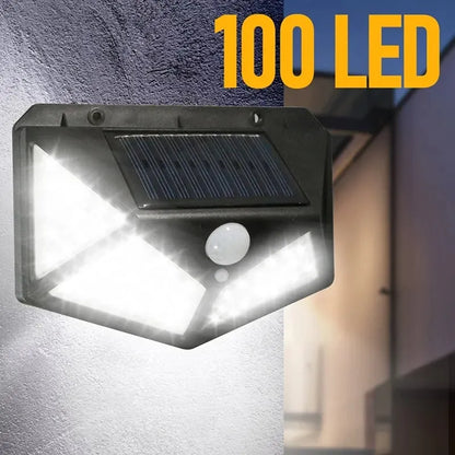 100 LED Solar Wall Lamp: 4 Sides Luminous with Motion Sensor for Courtyard Stairs - Human Induction, Waterproof Outdoor Wall Light