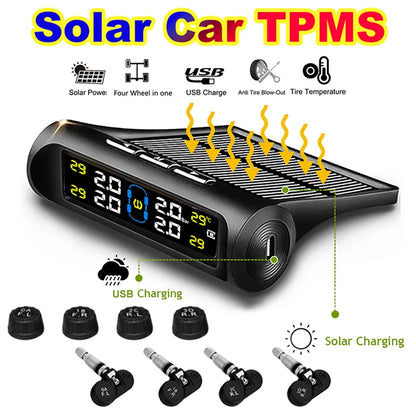 Gmai Solar Power TPMS: Car Tire Pressure Alarm Monitor System | Auto Security Tyre Temperature Warning