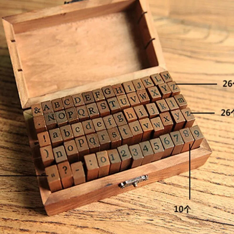 DIY Decorative Seal Orthographic Stamps: Vintage Craft Wooden Box with 70/42/32Pcs English Alphabet Letters