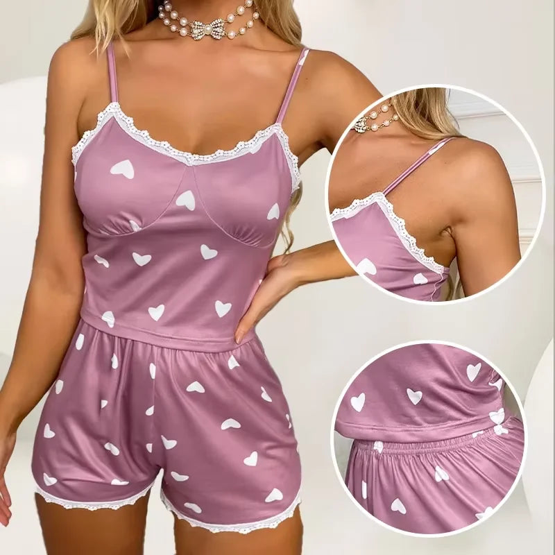 Summer Women's Pajama Set - Sexy Casual Two-Piece Camisole and Shorts Homewear Suit