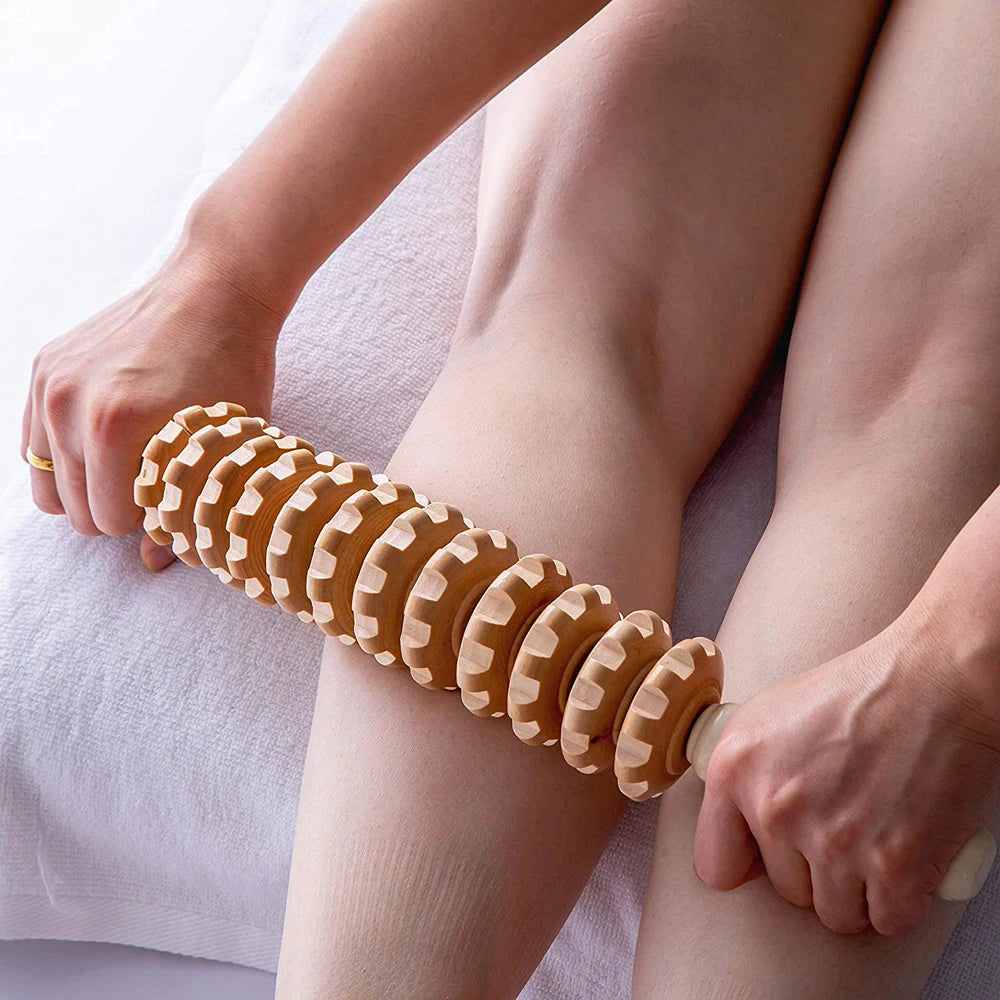 Wooden Bendable Massage Roller - Lymphatic Drainage and Cellulite Trigger Point Therapy Tool for Manual Muscle Release