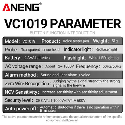 ANENG VC1019 Circuit Breaker Finder - Voice Broadcast, Infrared Sensor Positioning, Voltage Tester and Electric Wire Detector