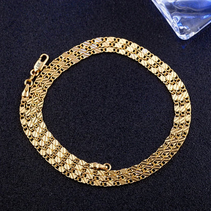 Fashion 18k Gold Side Chain Necklace - 2MM, 16-30 Inch Options, 925 Silver Necklace for Men and Women Jewelry