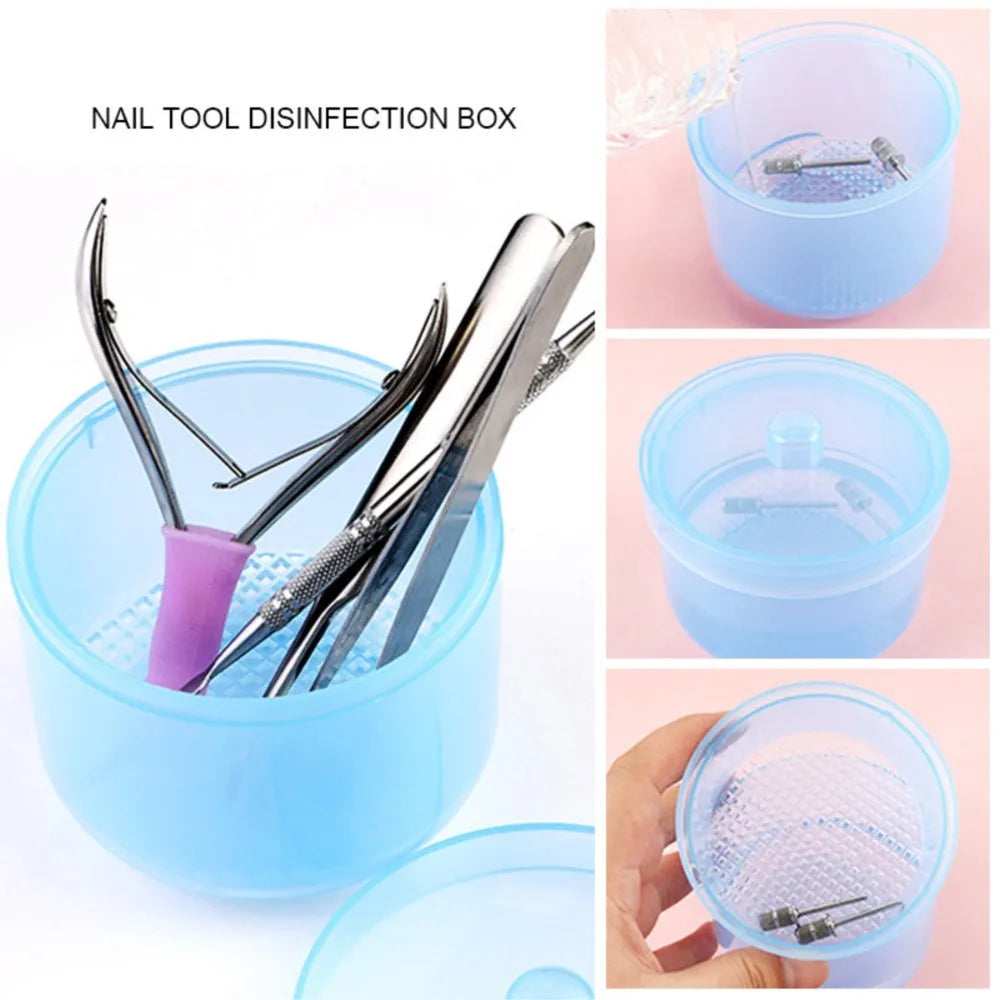 Nail Polishing Head Sterilization Box: Round Cleaning and Disinfection Storage Bowl - Available in Blue, Pink, Clear, and Purple for Complete Sterilization Solution