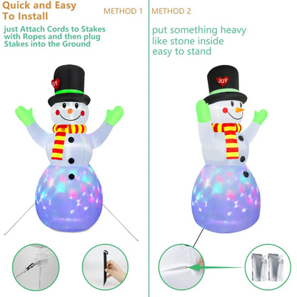 2.2M Christmas Snowman Inflatable with LED Lights - Rotating Green Glove Holiday Decor and Yard Stake Prop