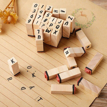 40Pcs Vintage Alphabet Stamps: Wooden Rubber Letter Number Symbol Stamp Set with Black Ink Pad - for Card Making, Planner, Scrapbook