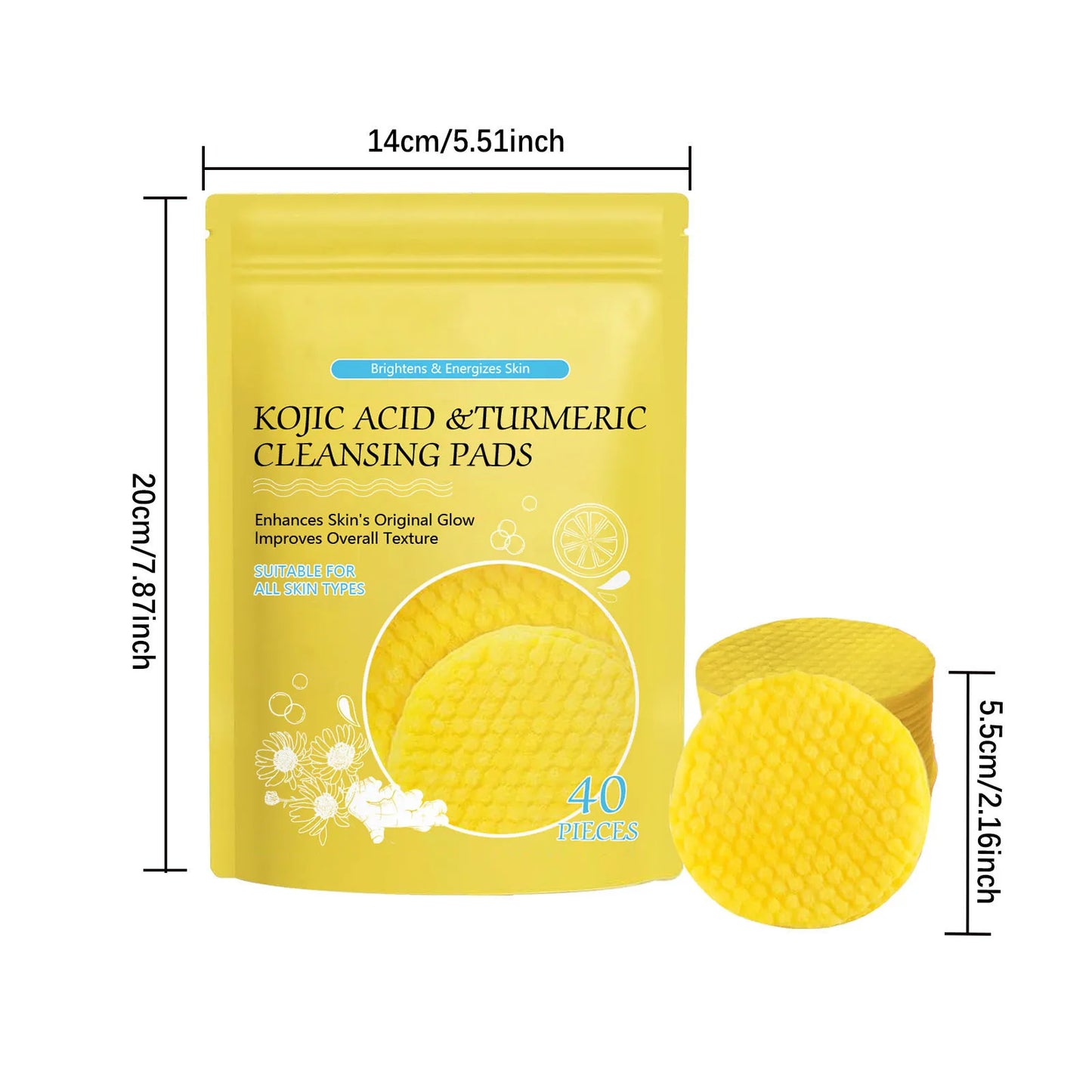 40-120pcs Turmeric and Kojic Acid Cleansing Pads - Exfoliating Facial Sponges for Deep Cleansing and Washing