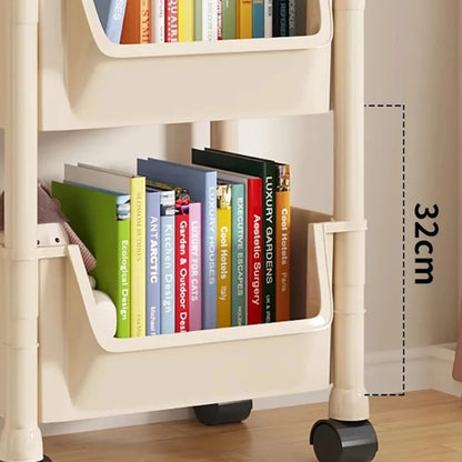 Portable Trolley Bookshelf - Creative Kitchen Storage Rack - Living Room Mobile Display Cabinet - Corner Movable Bookshelf with Wheels