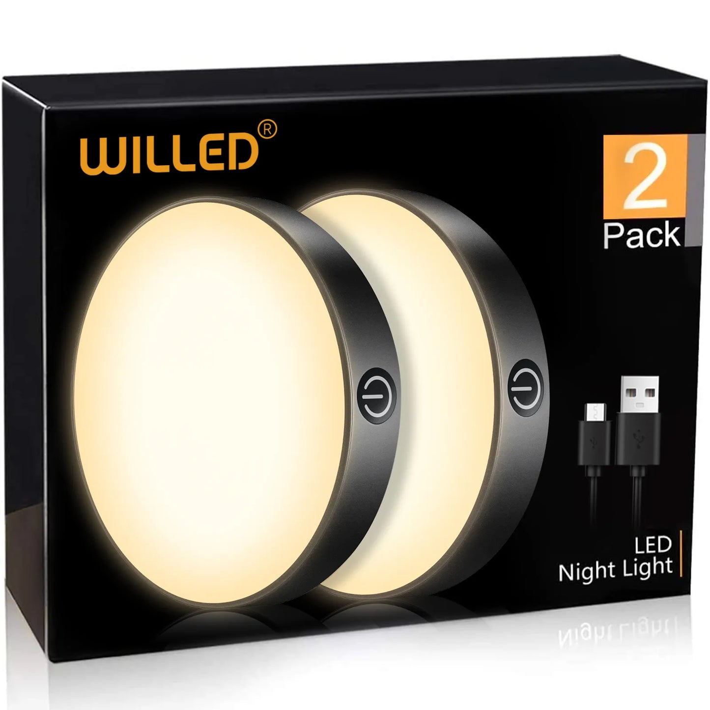 Convenient Lighting Solution: WILLED Rechargeable Dimmable Touch Light - Portable LED Night Lights for Cabinet, Wardrobe, Kitchen, Bedroom - Built-in 1000mAh Battery