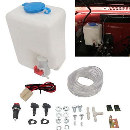 Universal 12V Car Windshield Washer Bottle: Windscreen Washer Pump Fluid Tank with 1.5L Reservoir - Nozzle Sprayer Kit & Car Accessories