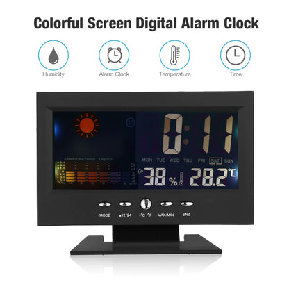 5 in 1 LED Digital Alarm Clock - Calendar, Weather Display, Thermometer, Humidity Monitor with Snooze Functions