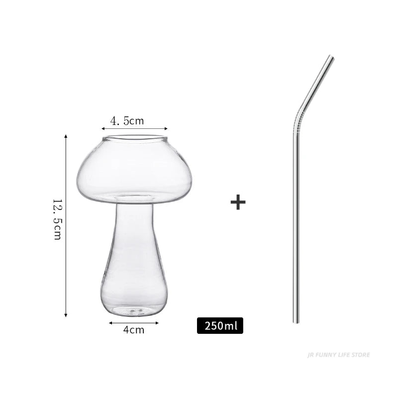 Mushroom Cocktail Glass with Straw - Creative Clear Wine and Beer Glass, Ideal for Coffee & Drinks, Bar Drinkware Tool