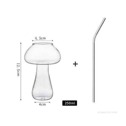 Mushroom Cocktail Glass with Straw - Creative Clear Wine and Beer Glass, Ideal for Coffee & Drinks, Bar Drinkware Tool