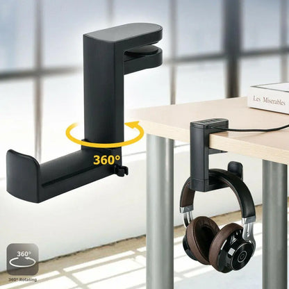 360° Rotating Headphone Stand: Desktop Headset Holder for PC Gaming - Desk Hanger Hook for Earphones and Controllers