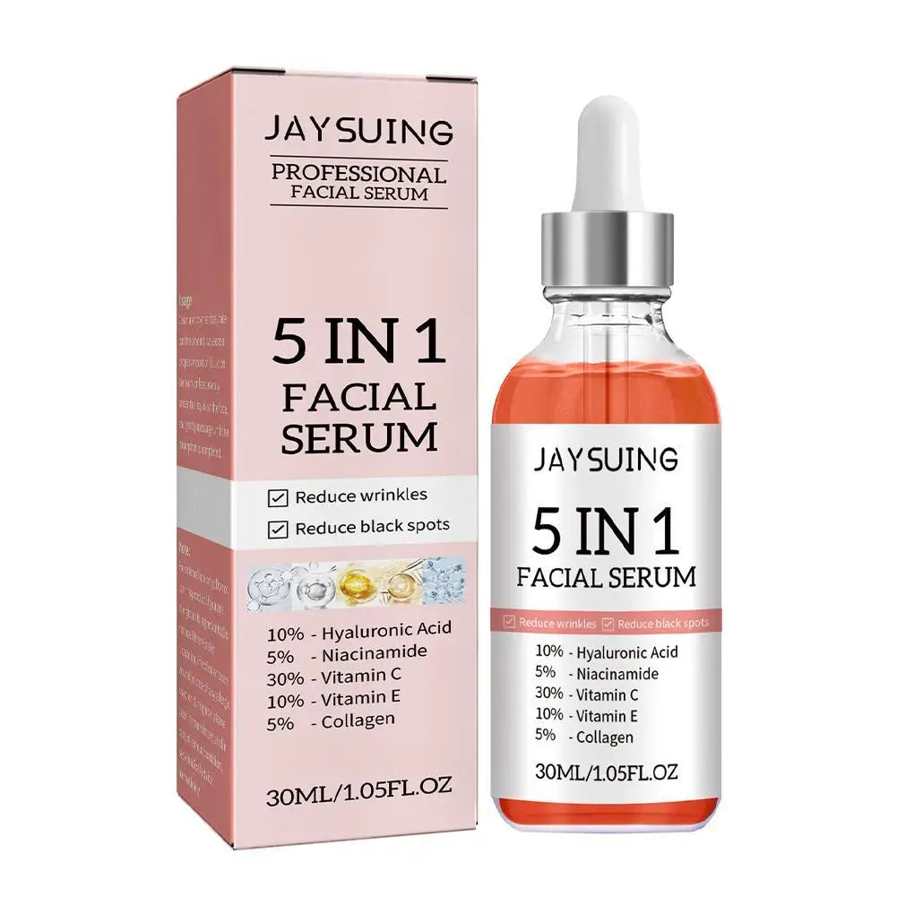 5-in-1 Firming Face Serum – Moisturizing and Brightening with Vitamin C and Hyaluronic Acid, Reduces Fine Lines and Shrinks Pores