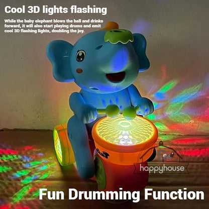 Musical Walking Elephant Drummer Toy with LED Lights - Sensory Learning Educational Toy for Kids