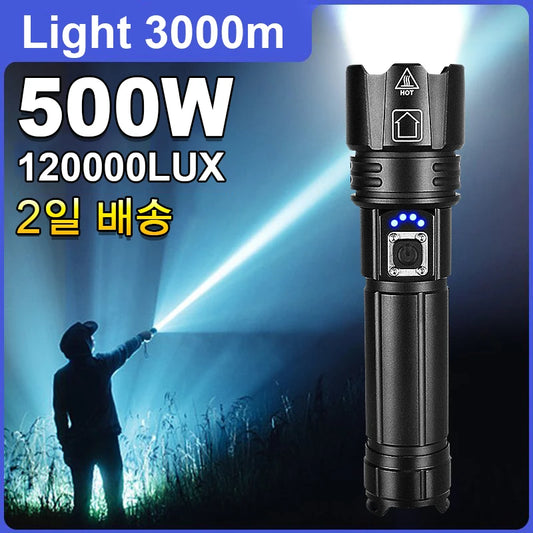 Ultra Powerful Rechargeable LED Flashlight | 1500M Tactical Torch with USB Charging | Top-Quality Lighting Solution