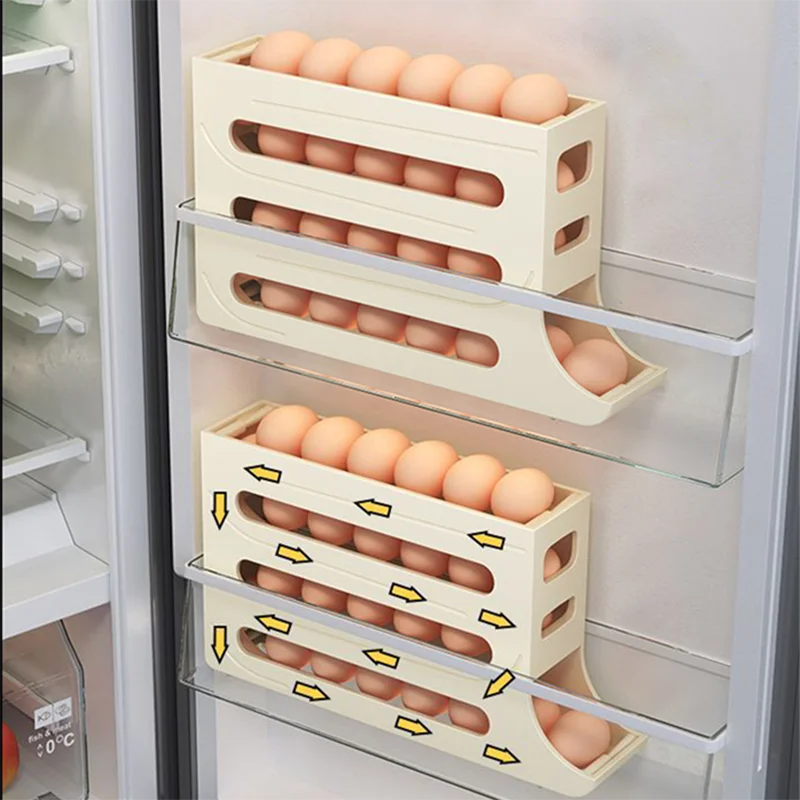 Automatic Scrolling Egg Rack Holder - Storage Box Egg Basket, Food Containers Egg Case Holder, Refrigerator Storage Organizer