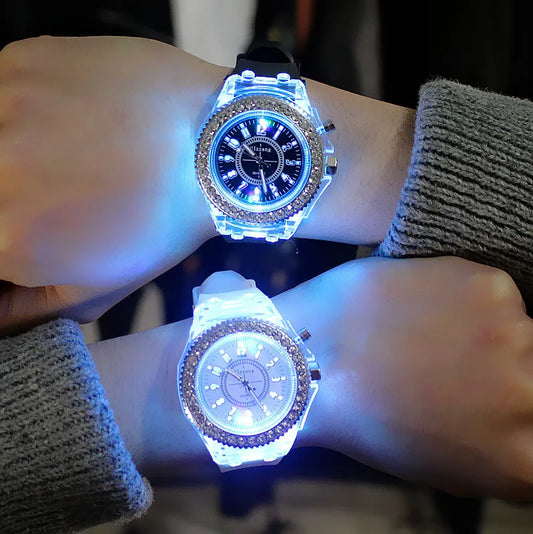 Luminous LED Flash Watch: Trendy Unisex Jelly Wristwatch with 7 Color Lights - Perfect for Students and Lovers