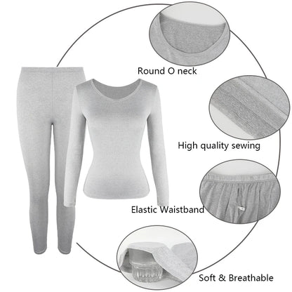 Women's Long John Thermal Underwear Set - 2 Piece Seamless Warm Pajamas with Top and Leggings for Autumn Winter