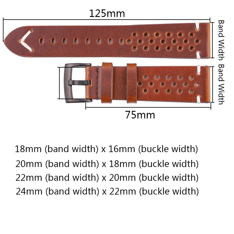 Breathable Genuine Leather Quick Release Watch Strap - 18mm-24mm Cowhide Band in Black, Green, Brown, Yellow - Unisex Watchbands