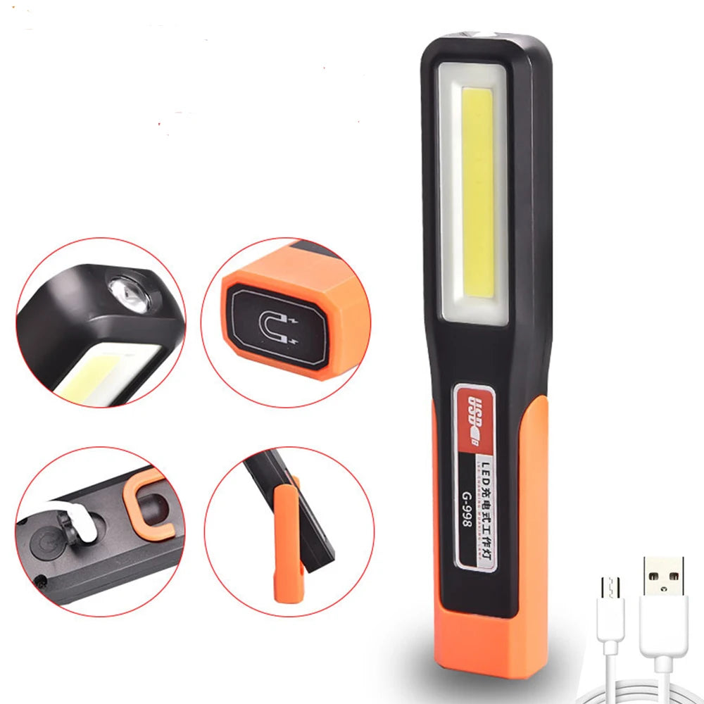 Powerful COB LED Work Light: USB Rechargeable Flashlight for Car Garage Mechanics - Magnetic Torch, Emergency & Warning Light