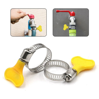 5 pcs Adjustable Yellow Plastic Handle Hand Twist Hose Clamps - Worm Drive 201 Stainless Steel Pipe Clips ( 8-44mm ) - Tube Fasteners