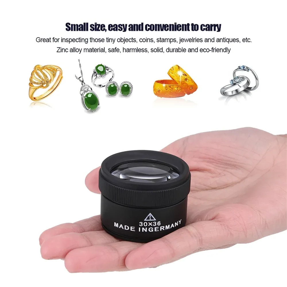 Pocket-Sized 30x36 Optical Magnifying Glass: Portable Magnifier for Jewelry, Coins, Stamps & Watch Repair