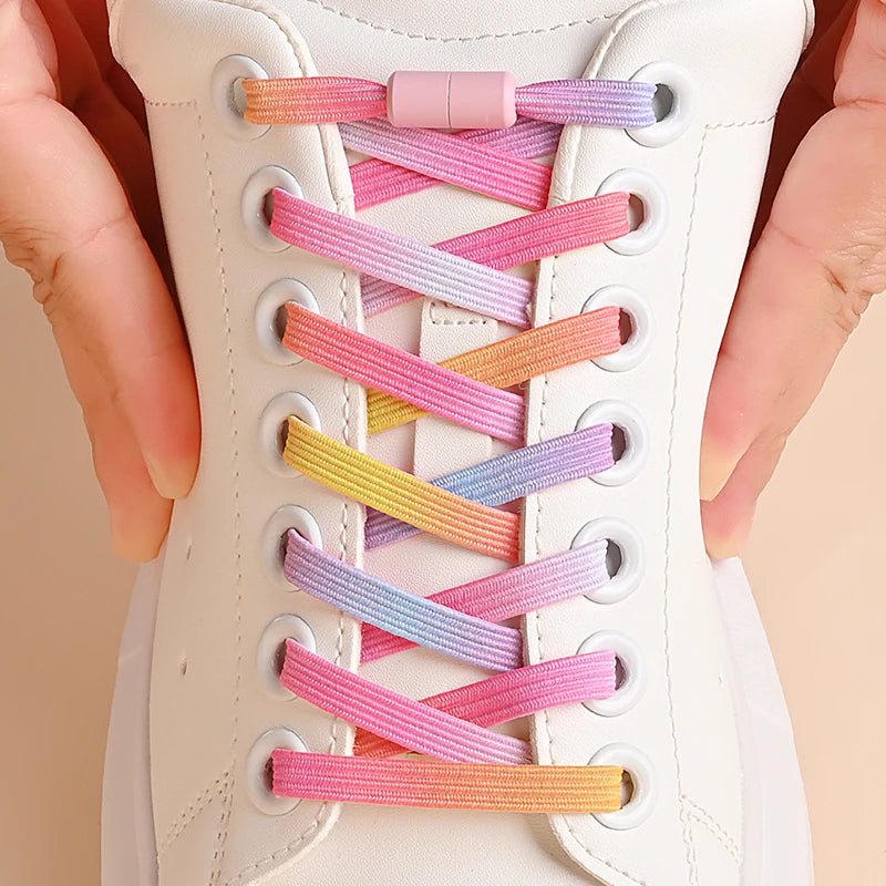 1Pair Colorful Buckle No Tie Shoelaces: Pearl Light Color Fashion Elastic Laces for Sneakers Kids Adults