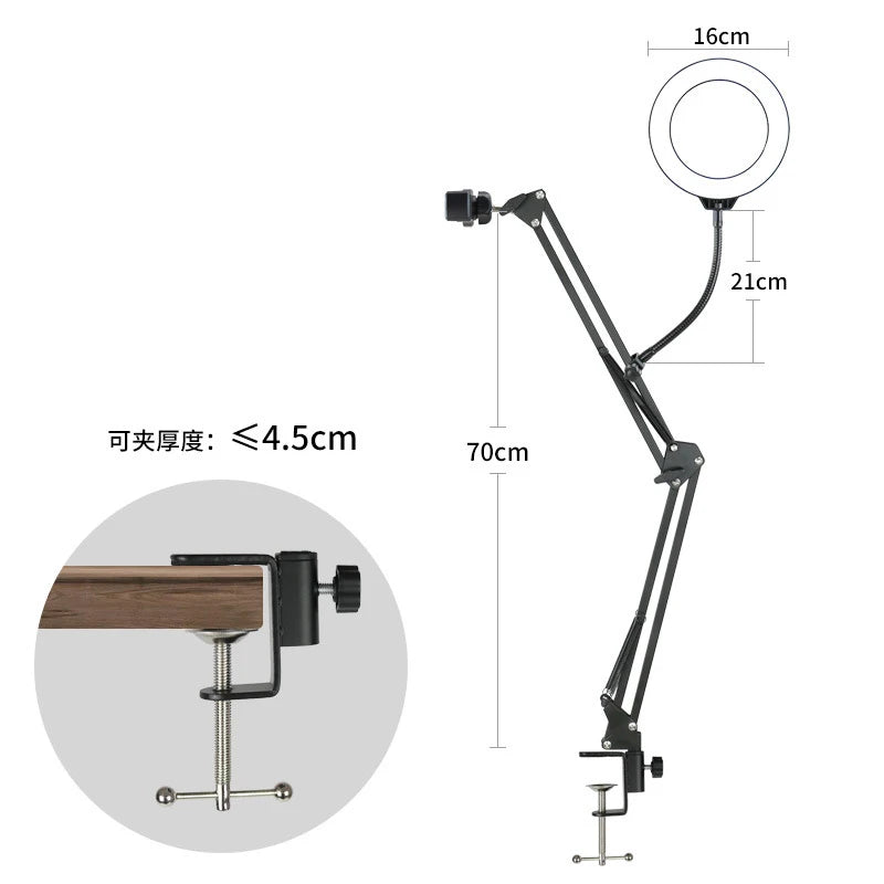 Desktop Cellphone Bracket with Ring Light: Overhead Tripod for Phone - Perfect for Video Shooting, Filming, and Recording