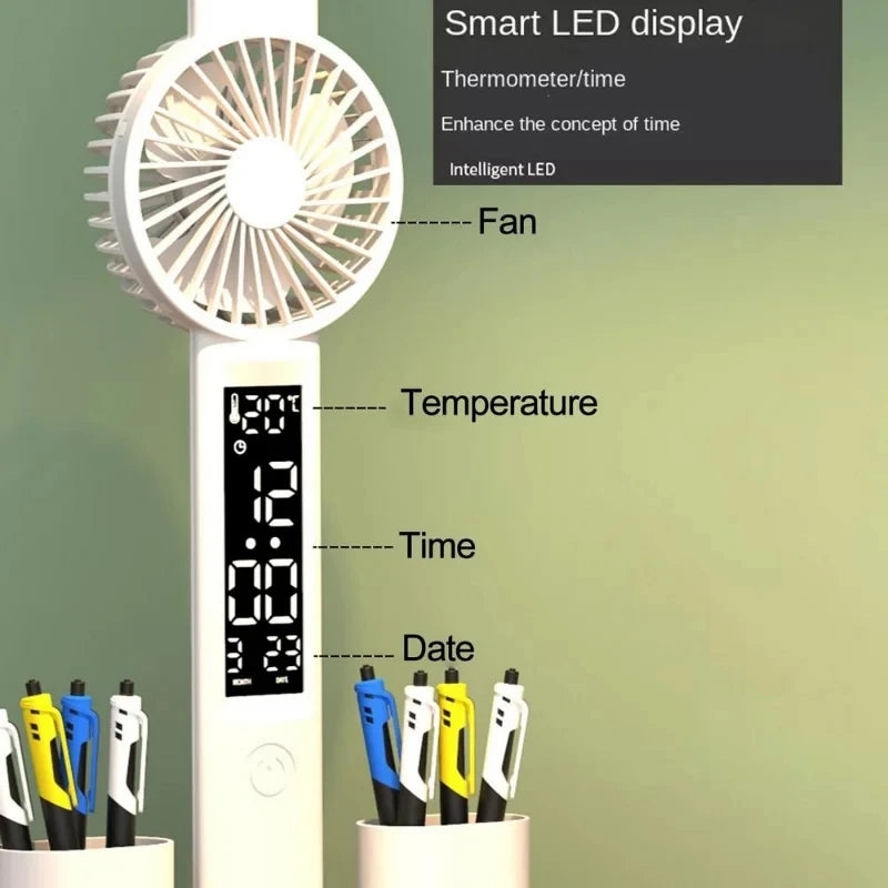 Rechargeable Table Lamp with Fan: Study Desk Lamp LED Reading Light - LED Clock Display