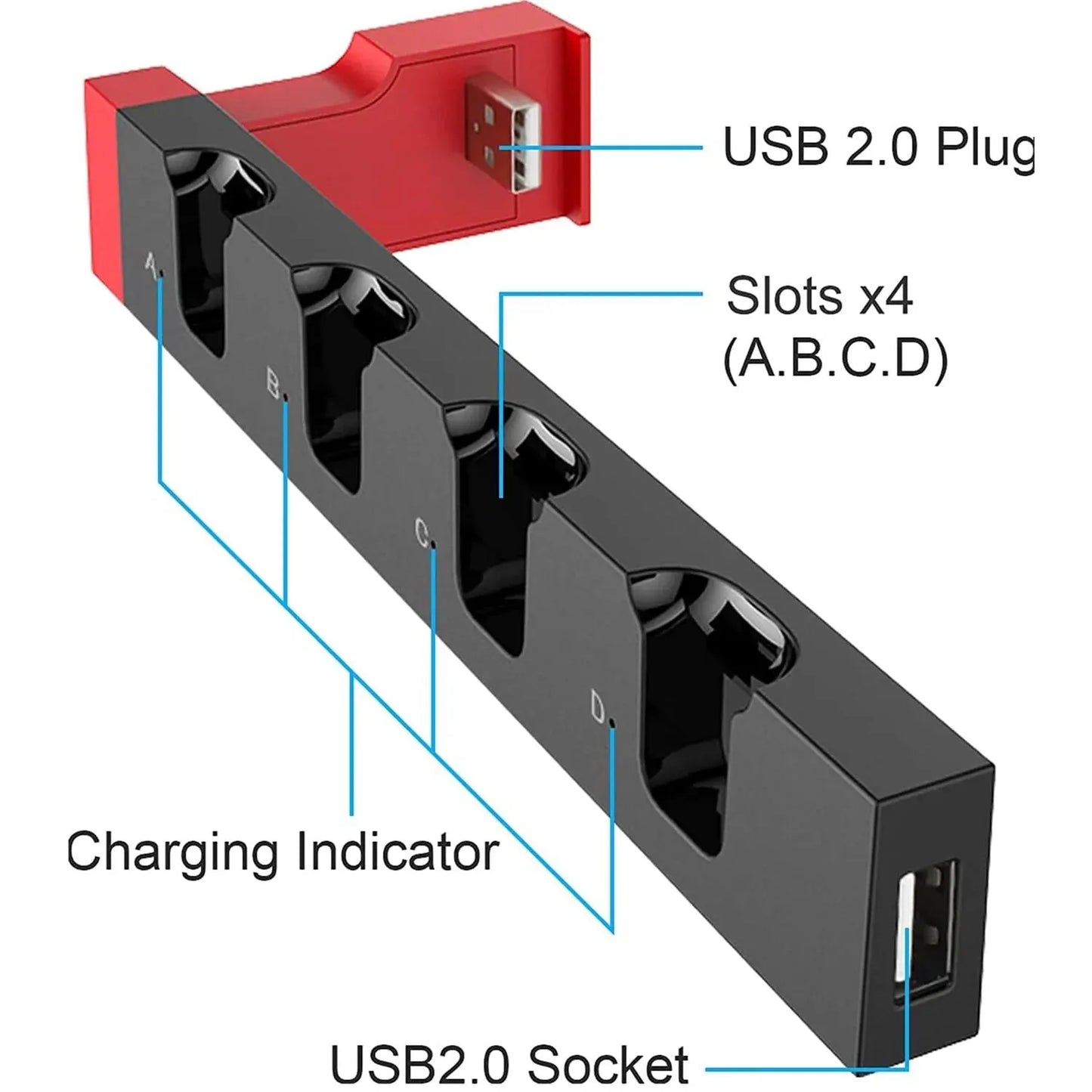 IPEGA PG-9186 Joycon Charging Dock Station for Switch and OLED, Charges Up to 4 Controllers, Compatible with Switch and OLED Model