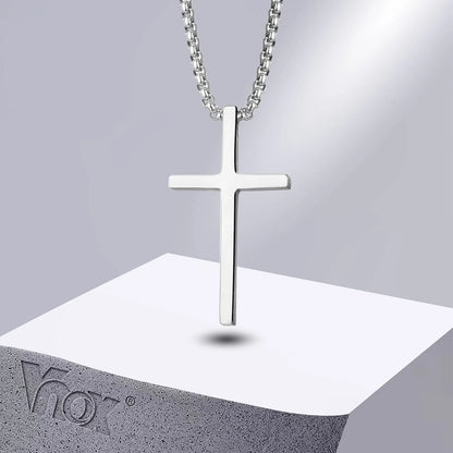 Vnox Cross Necklace for Men and Women - Silver Plain Cross Pendant with Stainless Steel Box Chain