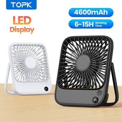 TOPK Rechargeable Portable Mini Fan – 4600mAh Battery USB Desk Fan, Small Silent Table Fan for Camping, Room, and Home Use