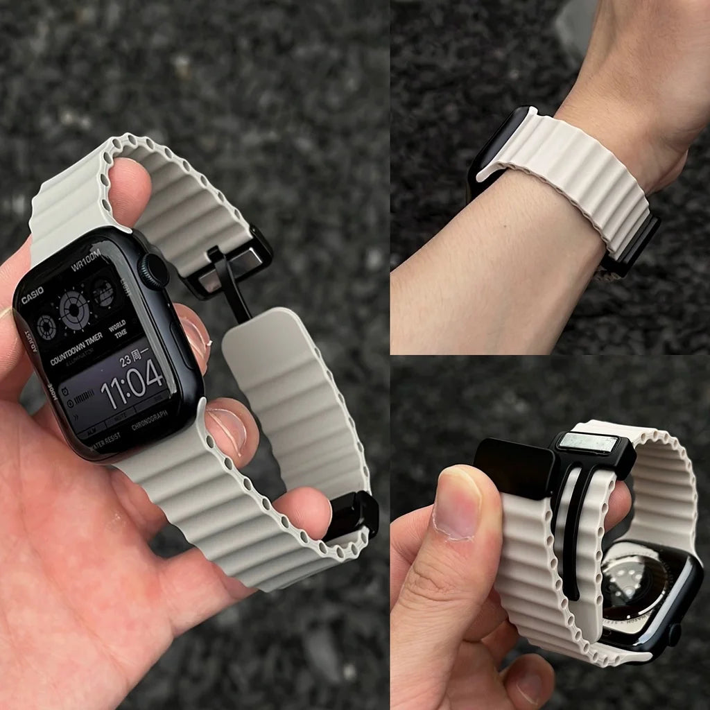 Magnetic Buckle Strap for Apple Watch Ultra 2 | Silicone Bracelet | Fits 38mm-49mm | Compatible with iWatch Series 3-9 & SE