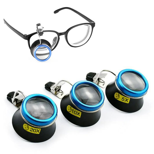 Versatile Eyeglass Magnifier Set: 5X 10X 20X Clip-On Eye Loupe Magnifying Lens - Portable Watchmakers Repair Tool for Precision Operations