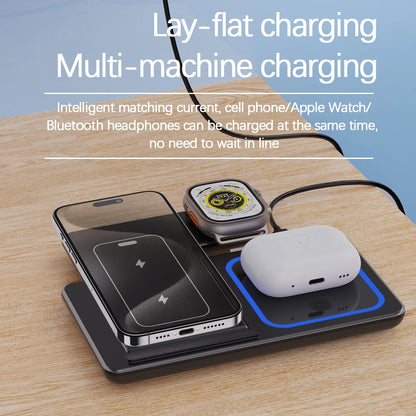 30W LED Fast Wireless Charger Stand - 3-in-1 Foldable Charging Station for iPhone 15/14/13/12/11, Apple Watch 9/8/7/6/5, AirPods Pro