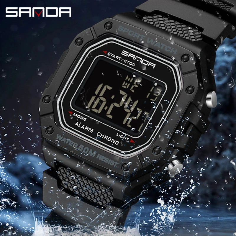 SANDA 2156 Fashion Men's Military Watch – Water Resistant Sport Watch with Big Dial, LED Digital Display, Stopwatch for Men