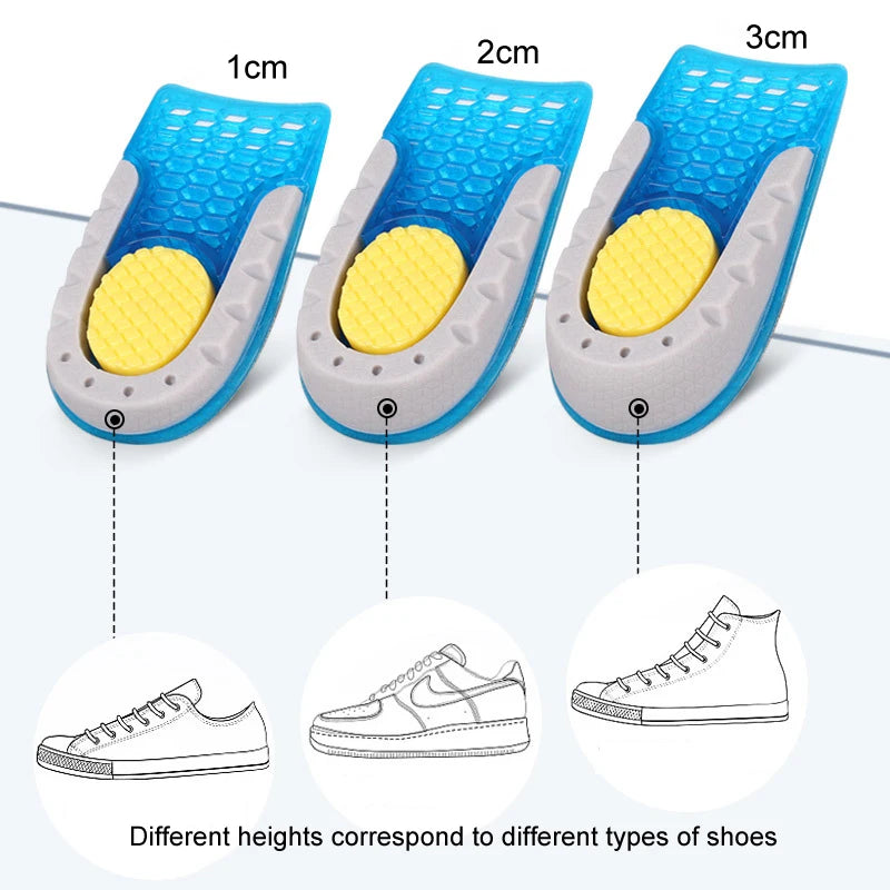 High-Quality TPE Heightened Insoles: 1-3cm Lift, Silicone Gel Heel Pads for Men and Women - Invisible Height Increase