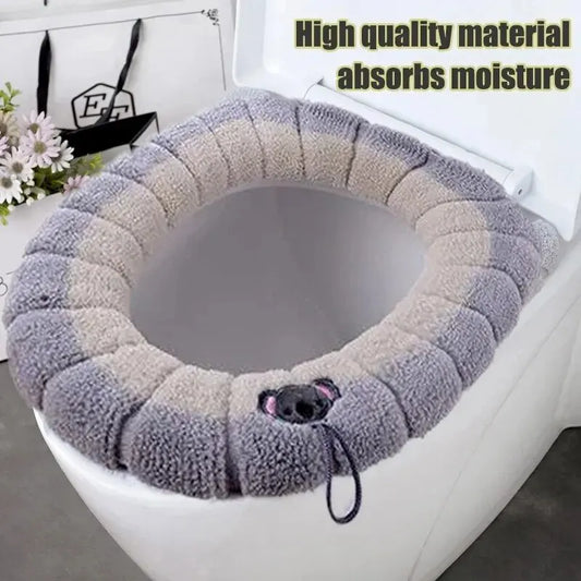 Stitched Color Portable Knitted Toilet Mat – Thickened, Washable, Antifreeze Universal O-Type Toilet Cover