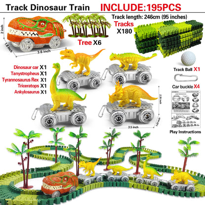 Magic Climbing Electric Dinosaur Car Track Set - Flexible Bendable Race Track with Flashing Light Car, High Quality Toy for Kids