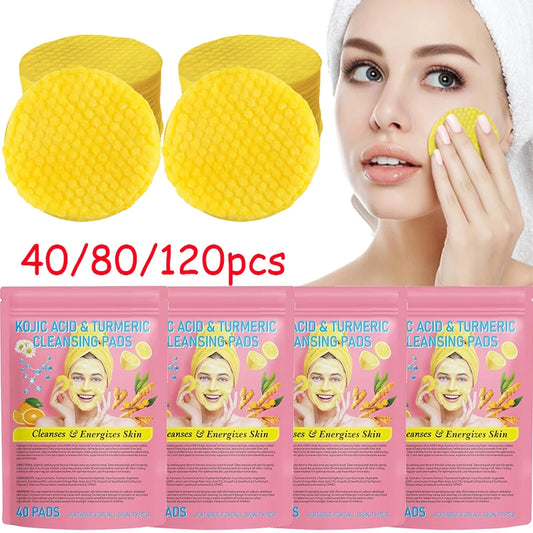 120PCS Turmeric and Kojic Acid Face Cleansing Sponges - Professional Exfoliating Pads for Dead Skin Removal