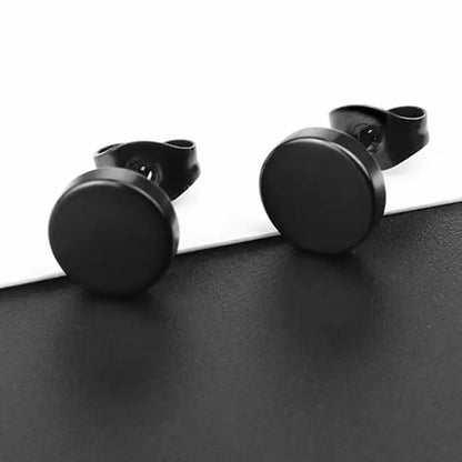 Punk Stainless Steel Stud Earrings Set - Black Vintage Hip Hop Piercing Jewelry for Men and Women