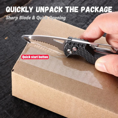 Portable Folding Knife - Stainless Serrated Hook Cutter | Express Parcel and Box Opener for Outdoor Camping and Survival