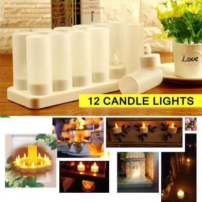 12-Piece LED Rechargeable Candle Lamp Set - Creative Flickering Flame Simulation, Tea Light Night Lights for Home and Party Decoration