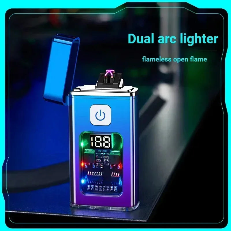 Stylish USB Rechargeable Electric Lighter - Windproof Dual ARC Plasma Lighter for Men, Ideal for Outdoor Camping and Fire Starting