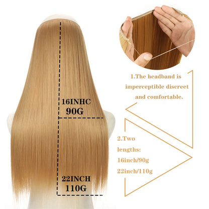 Natural-Looking Synthetic Hair Extension: Long Straight Hairpiece Blonde Black Mixed Color - Clip-Free False Hair Piece for Women